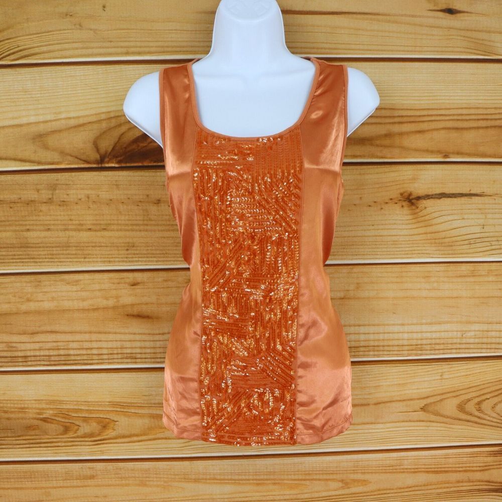 Dana Buchman Tank Top Shirt Womens Size S Sparkling Copper Cotton Blend Sequins